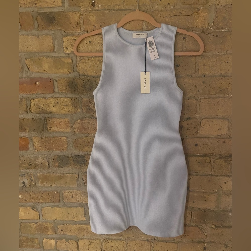 RARE COLOR - Aritzia Babaton Sculpt Knit Racer Mini Dress - Iceberg Blue